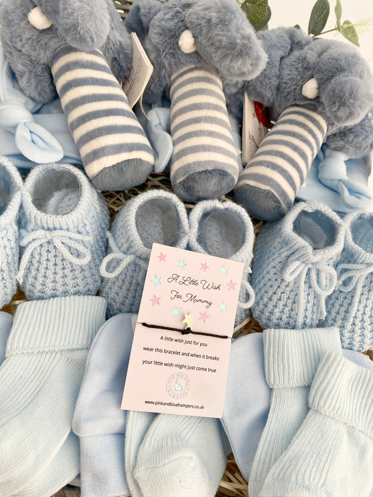 Baby Boys Triplet Gift Hamper - Blue Elephants - Pink and Blue Hampers