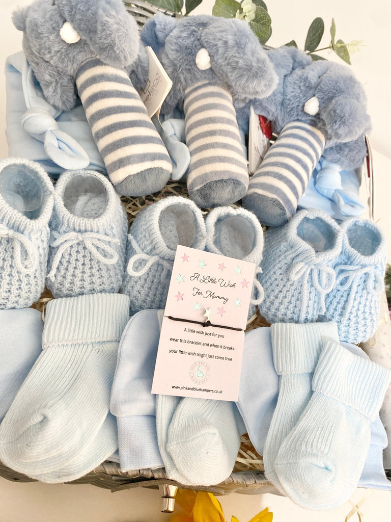 Baby Boys Triplet Gift Hamper - Blue Elephants - Pink and Blue Hampers