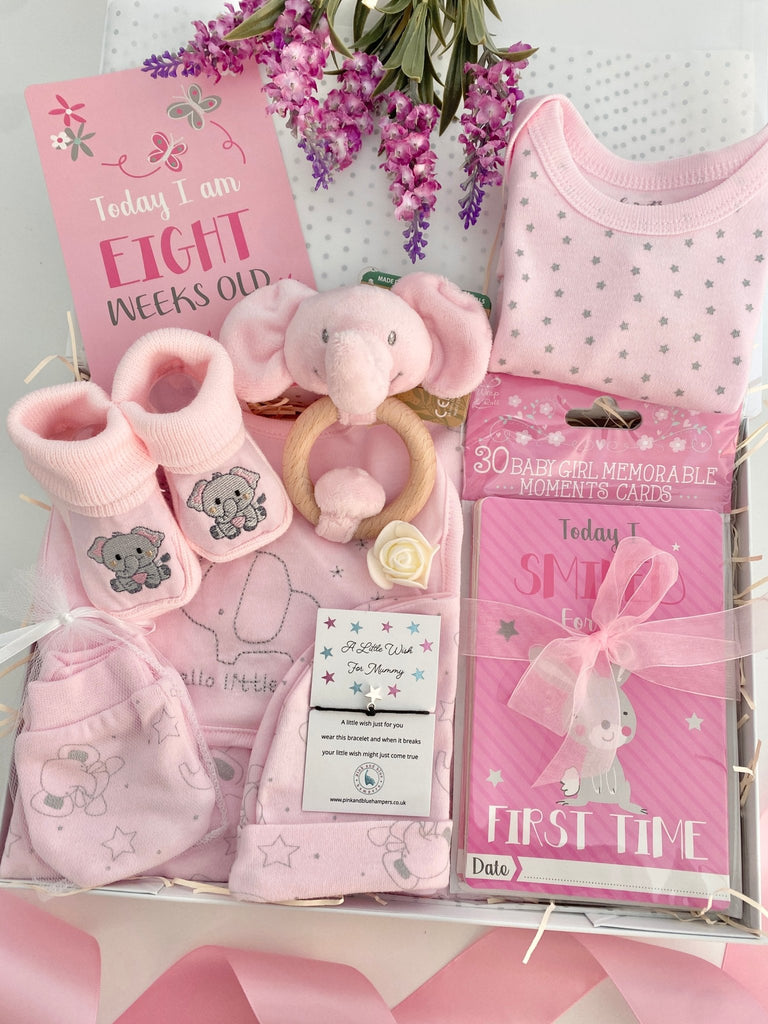 Baby Girl Hamper - Sparkly Elephants & Stars - Pink and Blue Hampers