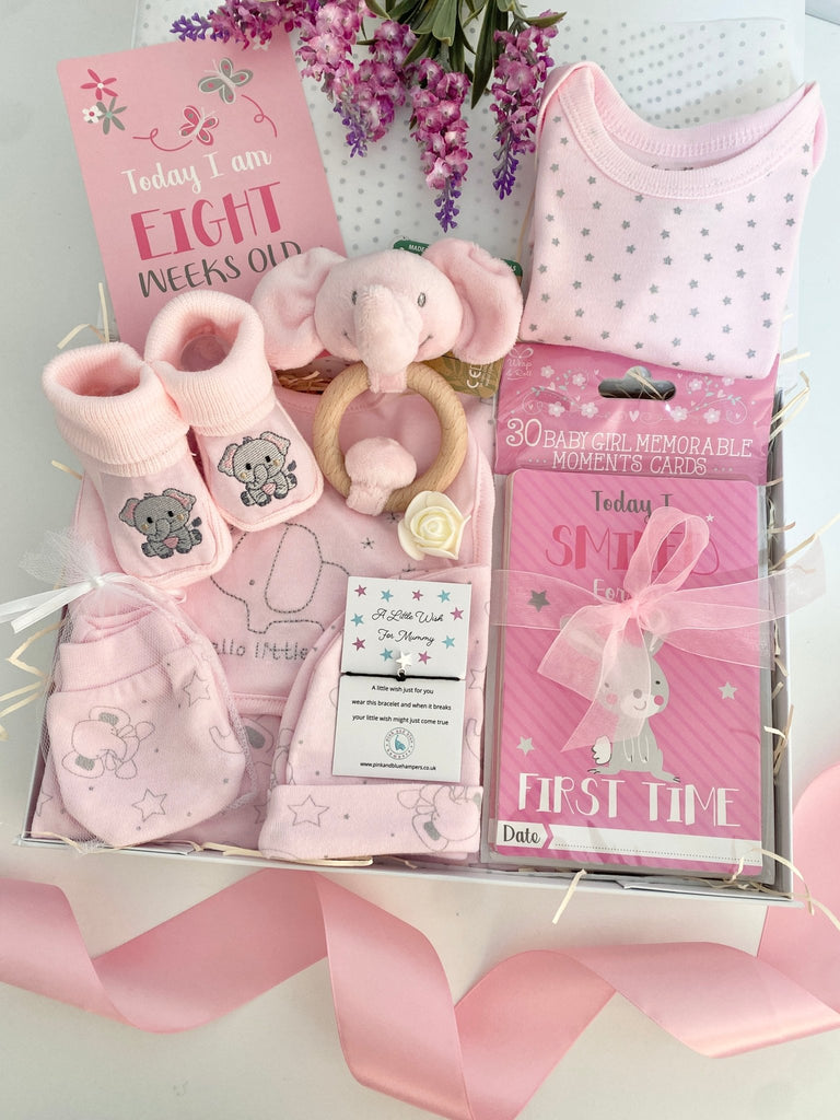 Baby Girl Hamper - Sparkly Elephants & Stars - Pink and Blue Hampers