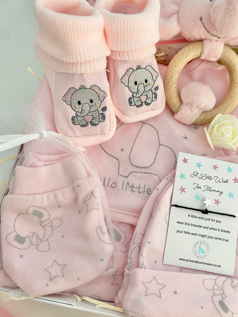 Baby Girl Hamper - Sparkly Elephants & Stars - Pink and Blue Hampers