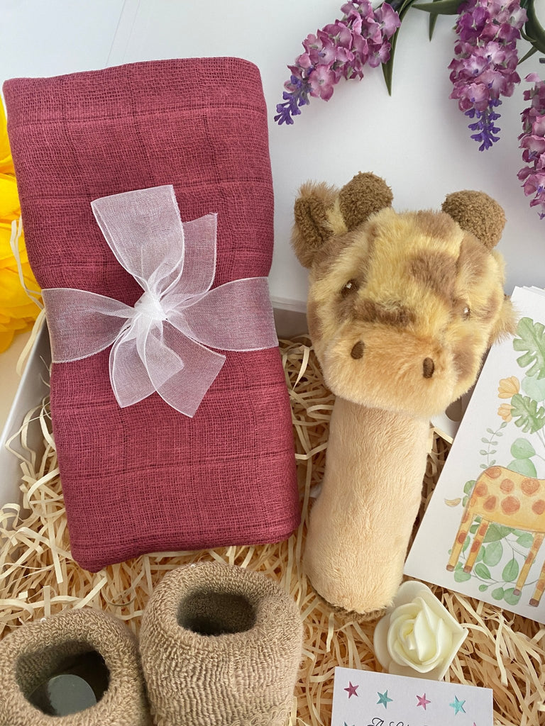 Baby Shower Gift Set - Rosey Giraffe - Pink and Blue Hampers