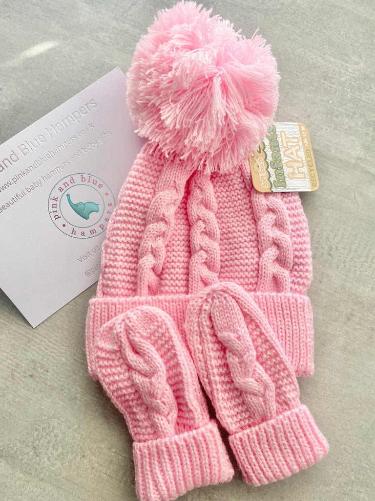 Baby's Hat & Mittens Set - Pink and Blue Hampers