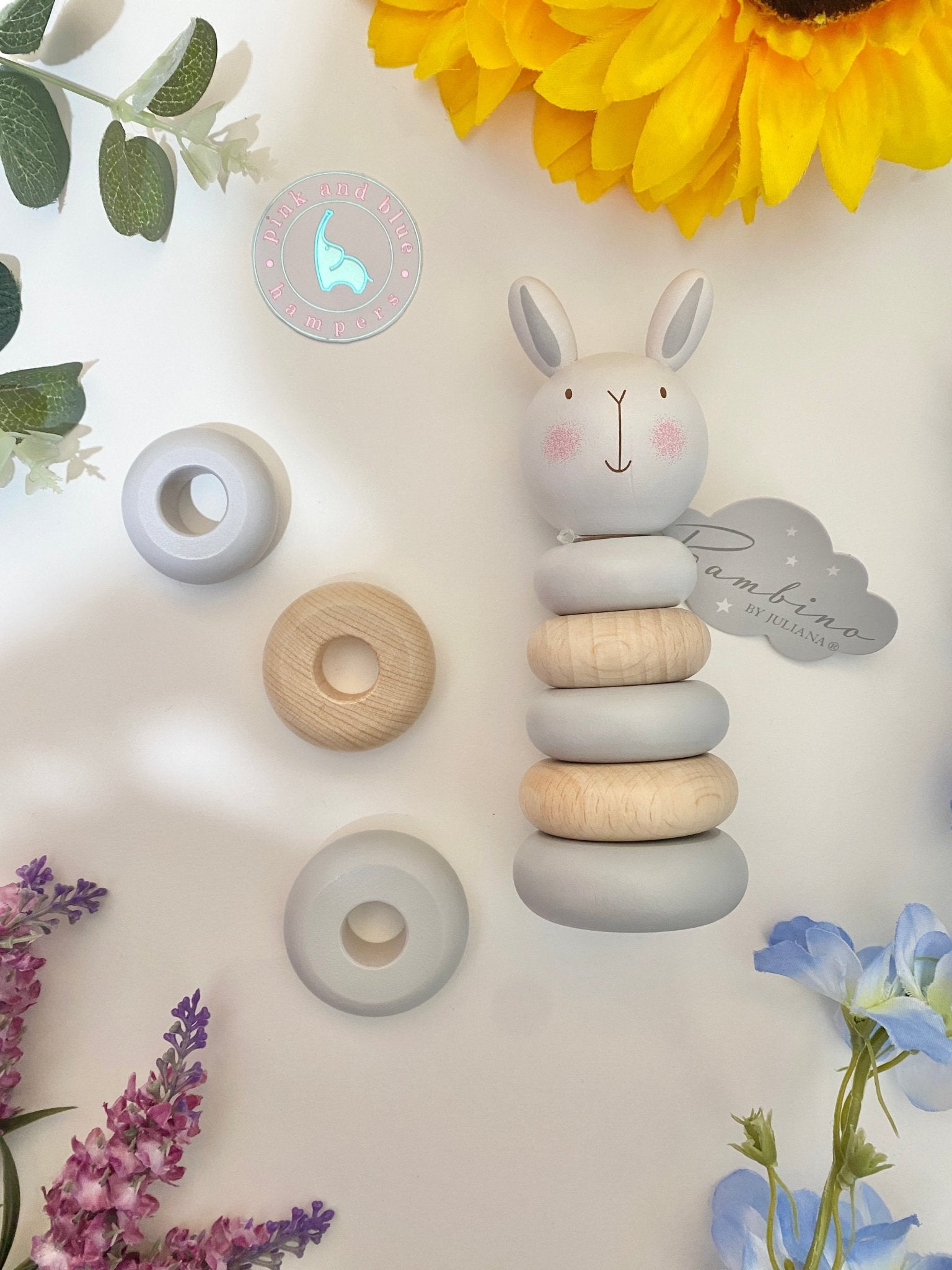 Stackable Rabbit Toy Bunny Wooden Stacking Toy – Pink and Blue Hampers