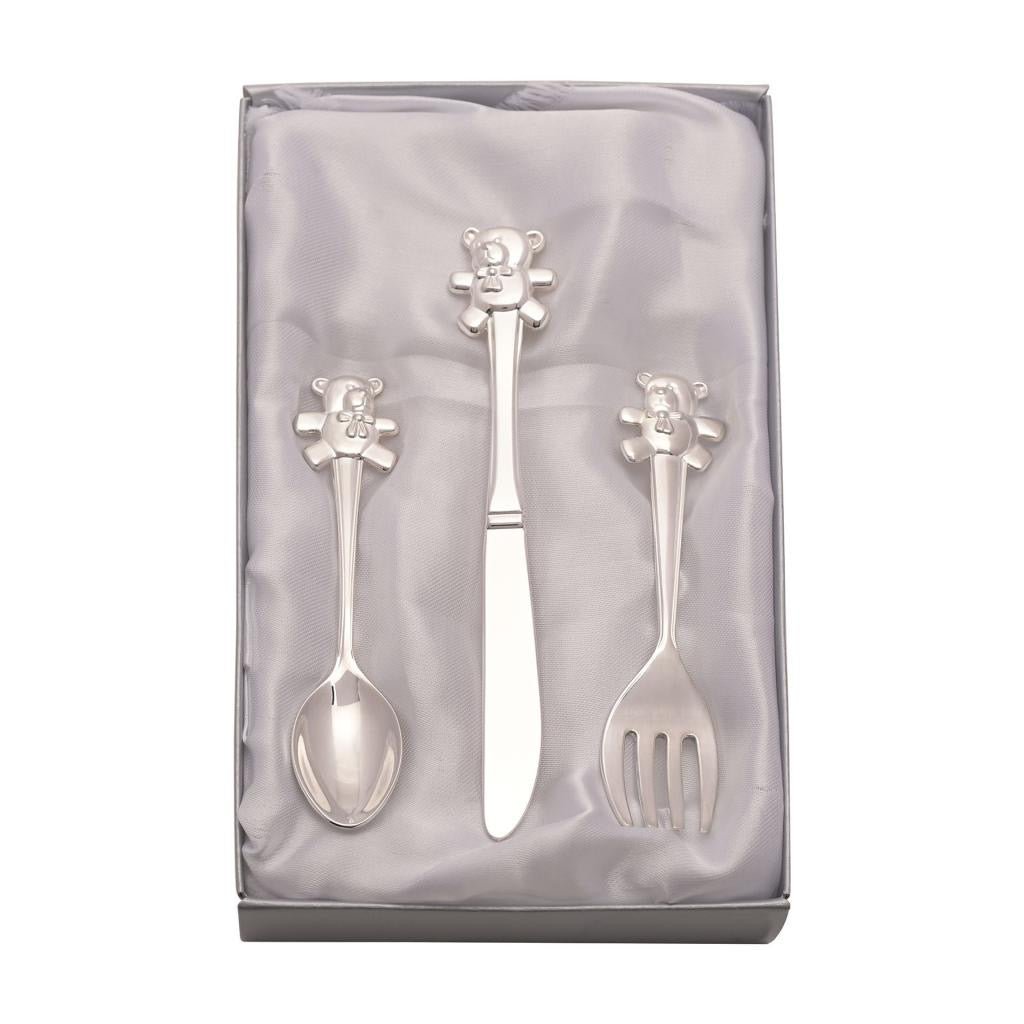 Christening Gift - Silver Plated Baby Cutlery Set With Teddy Tops - Pink and Blue Hampers