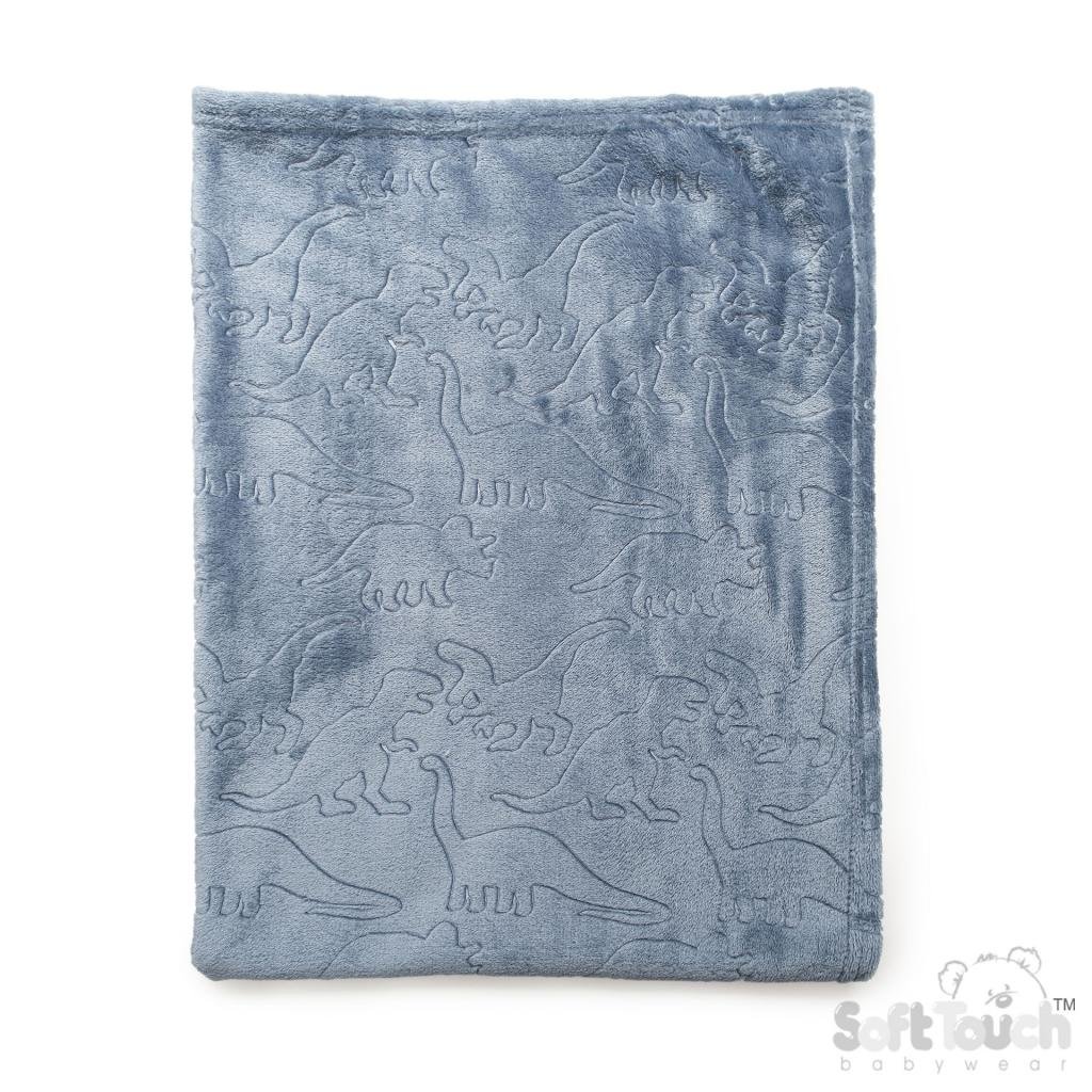 Dusky Blue Dinosaur Embossed Baby Blanket - Pink and Blue Hampers