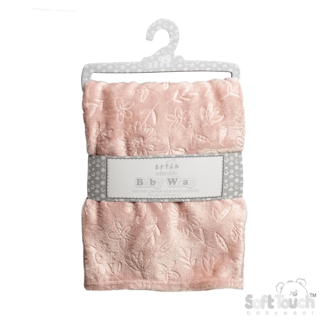 Dusky Pink Blanket With Embossed Flowers - Pink and Blue Hampers
