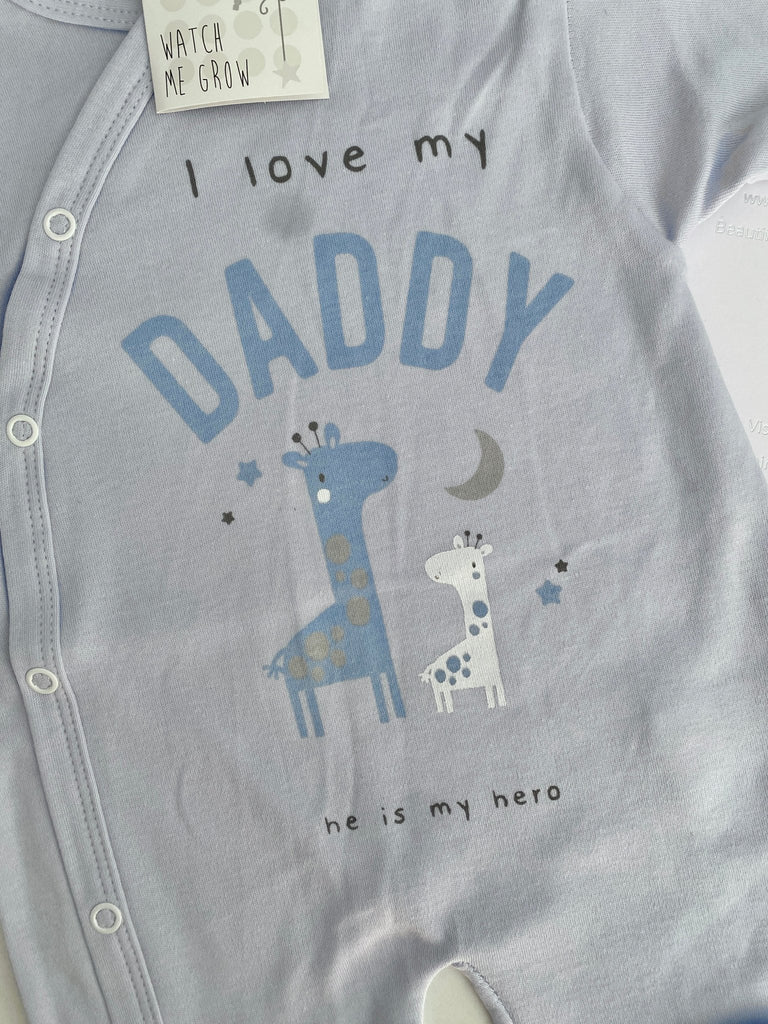 Gift For New Dad - I Love My Daddy Sleepsuit Size 0 - 3 Months - Pink and Blue Hampers