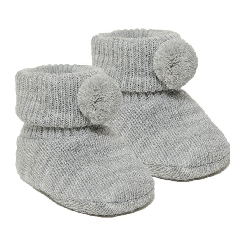 Grey Pom Pom Baby Booties - Pink and Blue Hampers