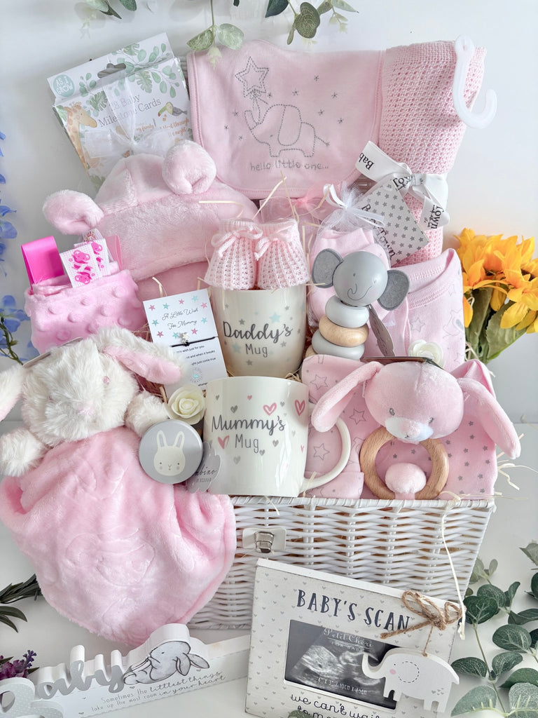 Large Baby Girl Hamper - Bunny Cuddles - Pink and Blue Hampers