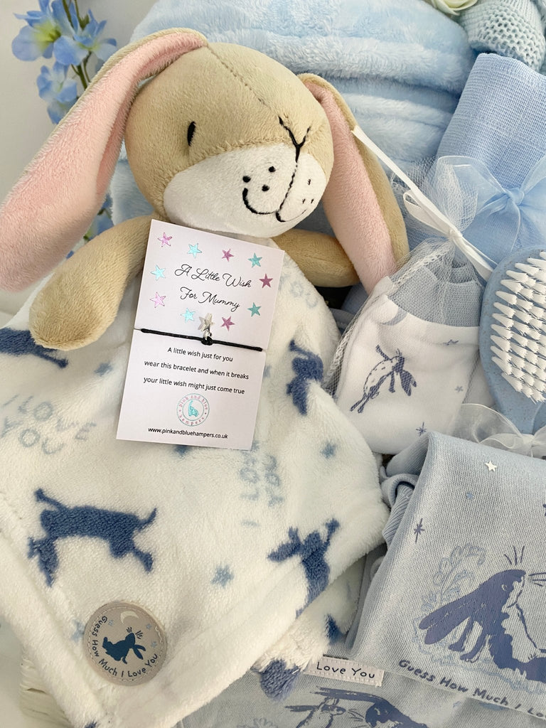Large Baby Shower Gift Basket - Baby Boy Guess How Much I Love You - Pink and Blue Hampers