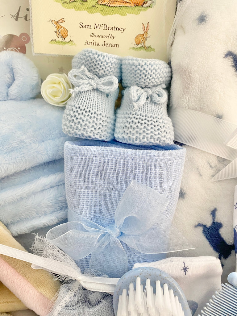 Large Baby Shower Gift Basket - Baby Boy Guess How Much I Love You - Pink and Blue Hampers