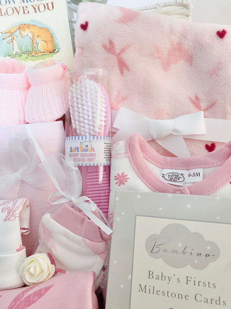 Large Baby Shower Gift Basket - Baby Girl Guess How Much I Love You - Pink and Blue Hampers