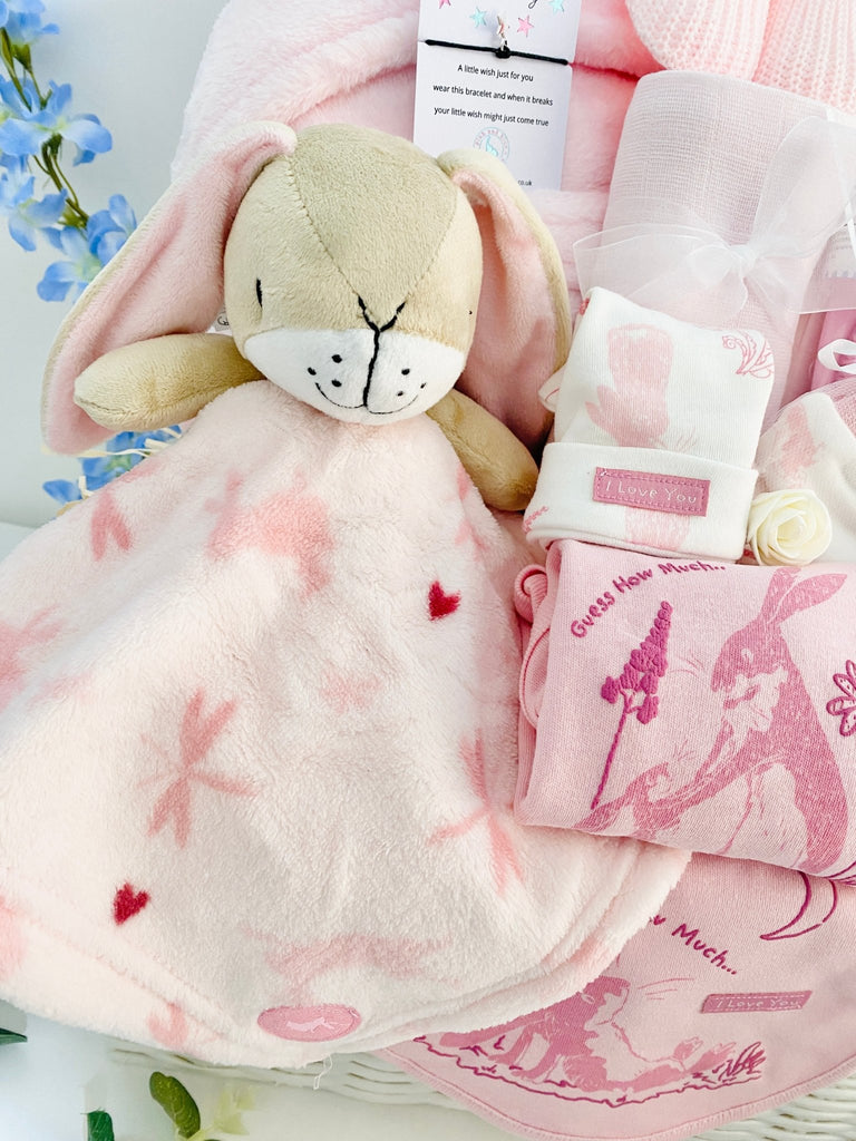 Large Baby Shower Gift Basket - Baby Girl Guess How Much I Love You - Pink and Blue Hampers