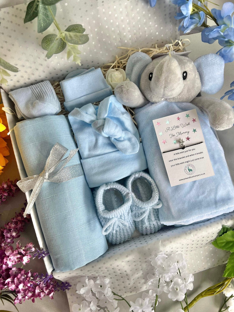 Lovely Baby Elephant Baby Gift Box, New Baby Gift Set, Personalised Baby Gift - Pink and Blue Hampers