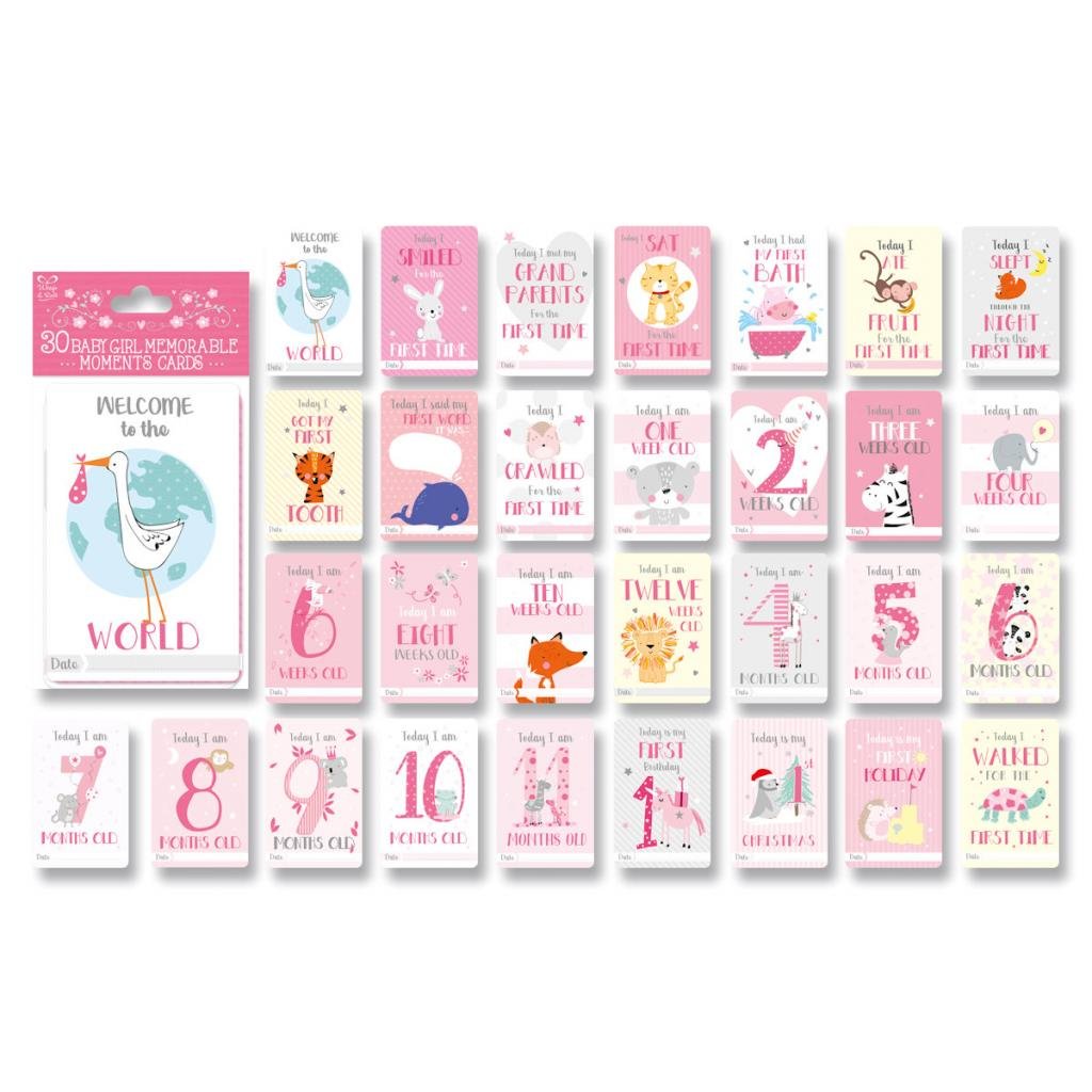Milestone Cards - Baby Girl Memorable Moments Cards - Pink and Blue Hampers