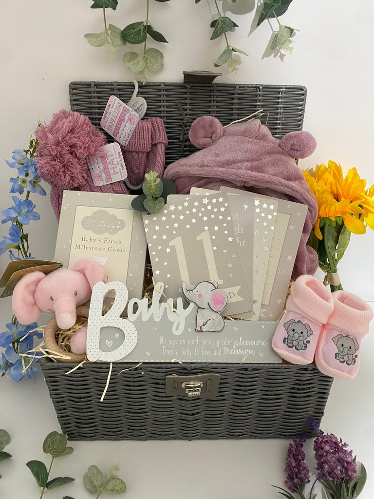 Mum To Be Hamper - Girlie Elephant Cuddles - Pink and Blue Hampers