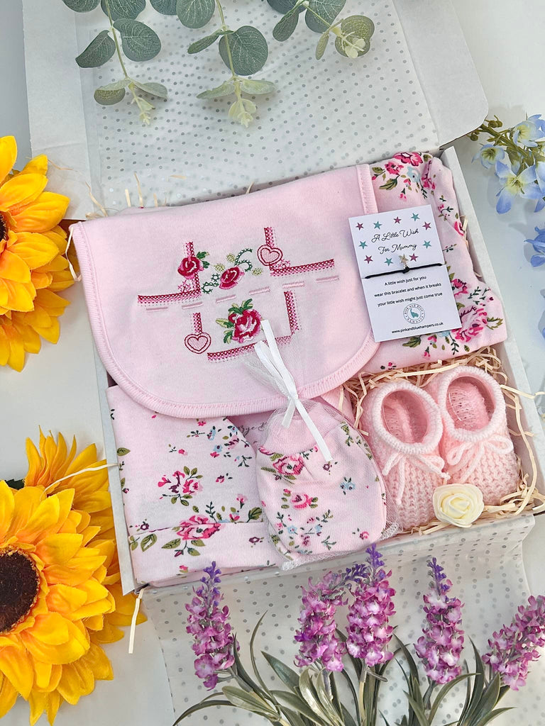 New Baby Girl Hamper - Floral Baby Girl Set - Pink and Blue Hampers
