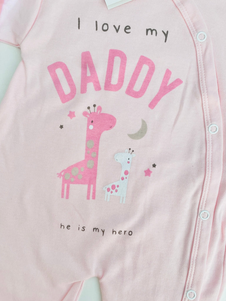 New Dad Gift - I Love My Daddy Sleepsuit Size 0 - 3 Months - Pink and Blue Hampers
