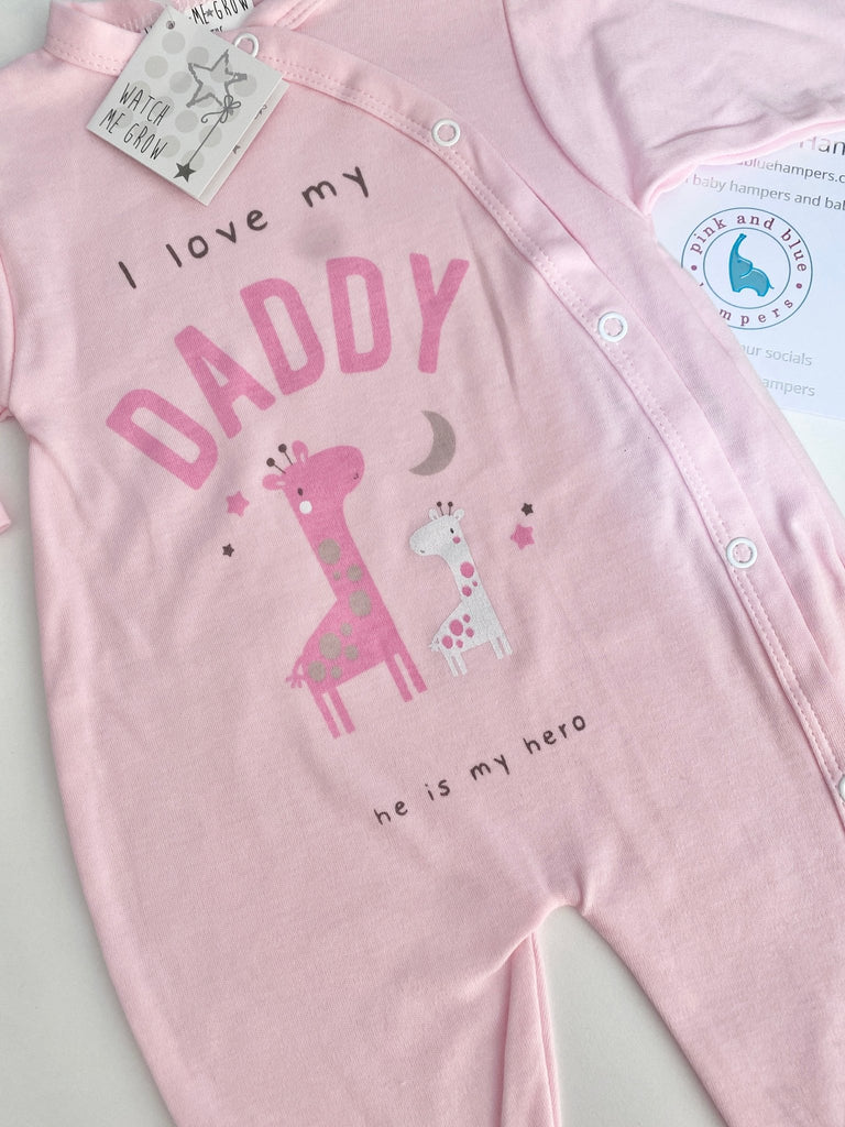 New Dad Gift - I Love My Daddy Sleepsuit Size 0 - 3 Months - Pink and Blue Hampers
