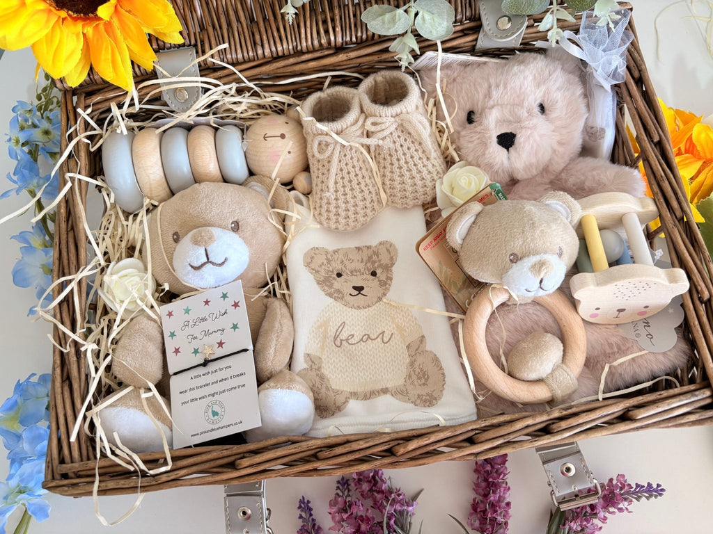 New Mum Baby Gift Basket - Teddy Bear Friends - Pink and Blue Hampers