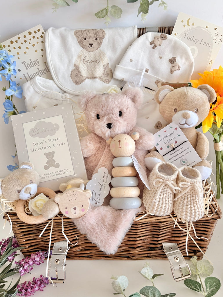 New Mum Baby Gift Basket - Teddy Bear Friends - Pink and Blue Hampers