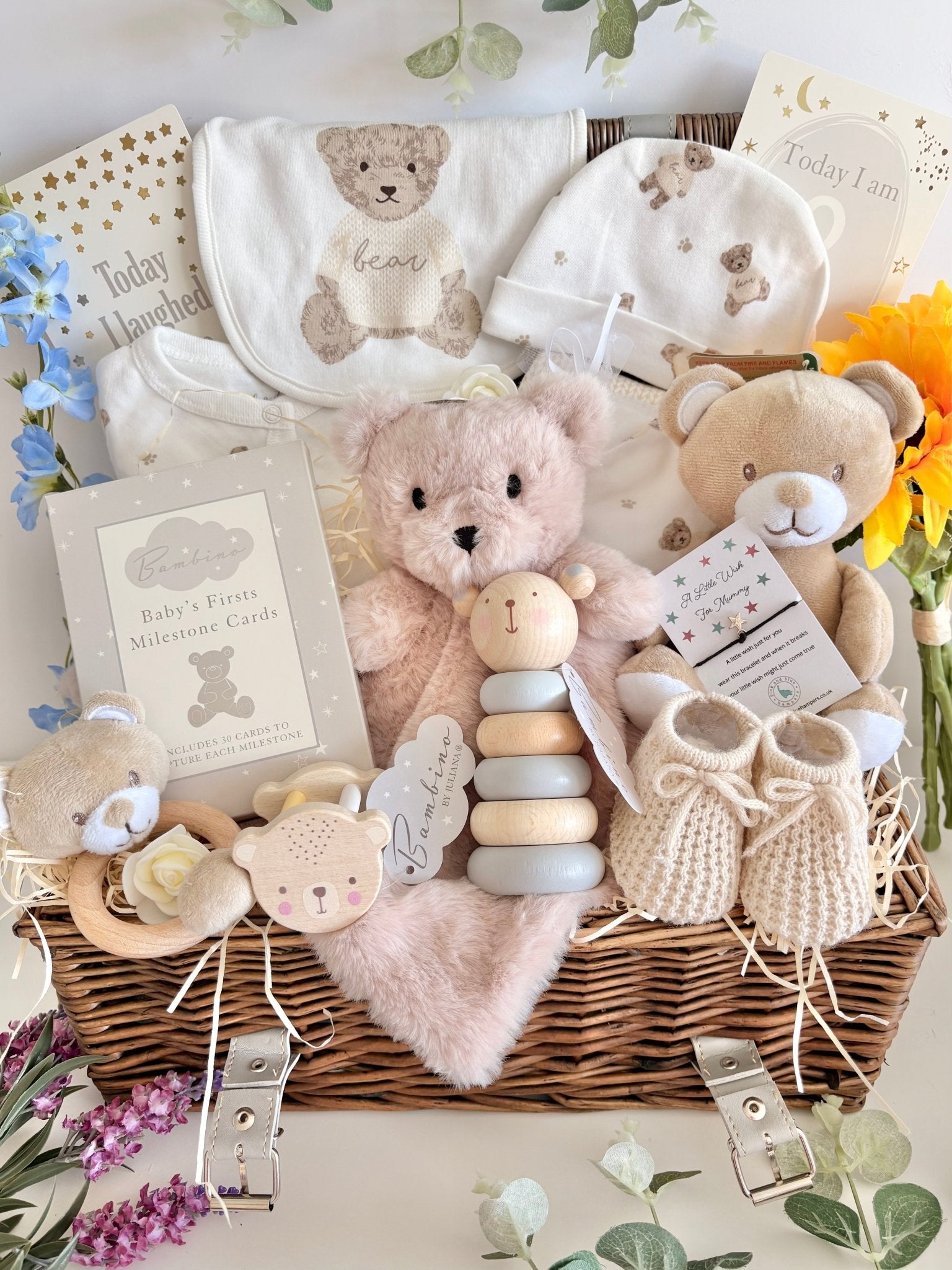 New Mum Baby Gift Basket Teddy Bear Friends – Pink and Blue Hampers