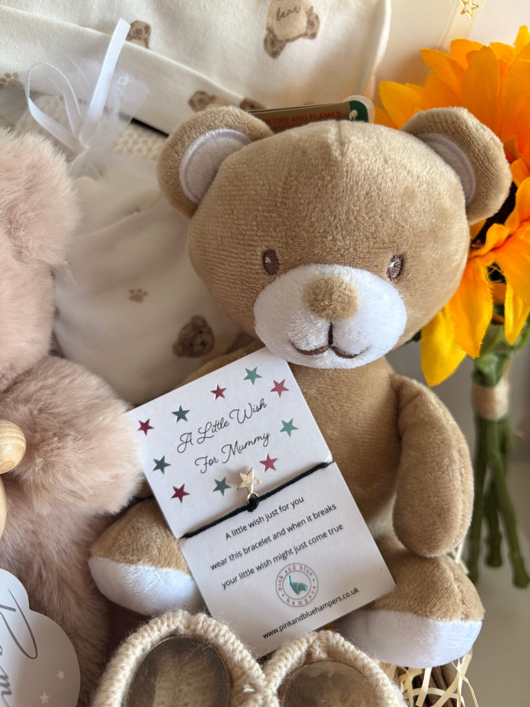 New Mum Baby Gift Basket - Teddy Bear Friends - Pink and Blue Hampers