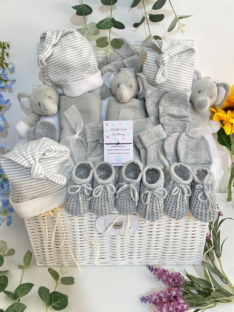 New Mum Triplet Baby Hamper - Three Sweet Elephants - Pink and Blue Hampers