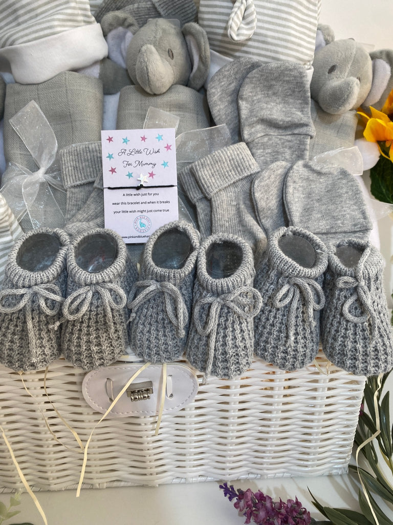 New Mum Triplet Baby Hamper - Three Sweet Elephants - Pink and Blue Hampers