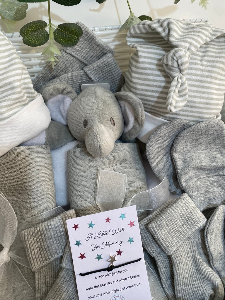 New Mum Triplet Baby Hamper - Three Sweet Elephants - Pink and Blue Hampers