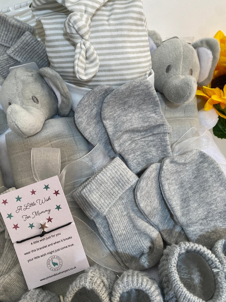 New Mum Triplet Baby Hamper - Three Sweet Elephants - Pink and Blue Hampers
