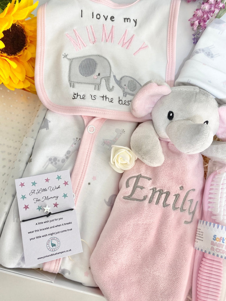 Personalised Baby Girl Gift - Mummy Is My Hero - Pink and Blue Hampers