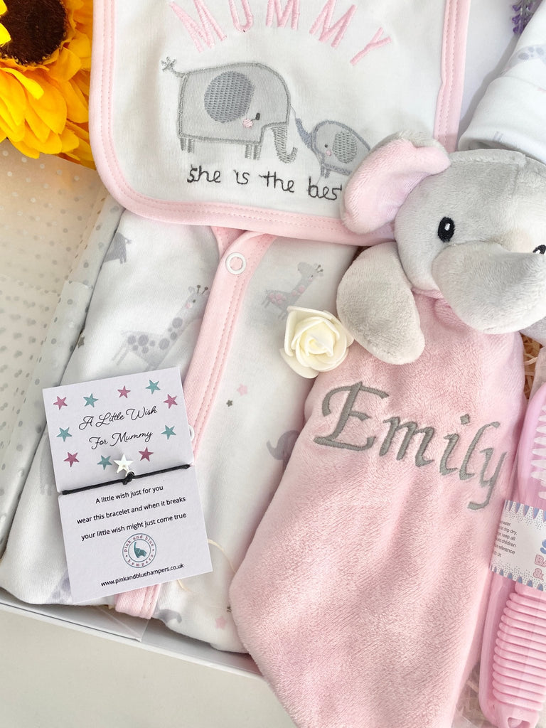 Personalised Baby Girl Gift - Mummy Is My Hero - Pink and Blue Hampers