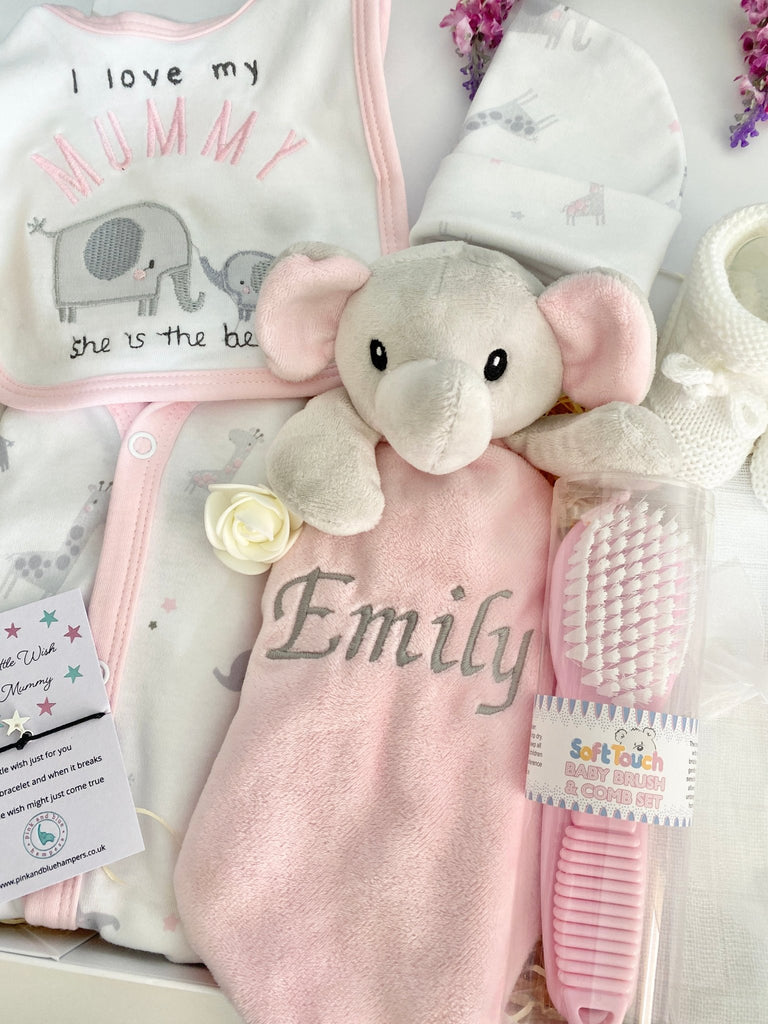 Personalised Baby Girl Gift - Mummy Is My Hero - Pink and Blue Hampers