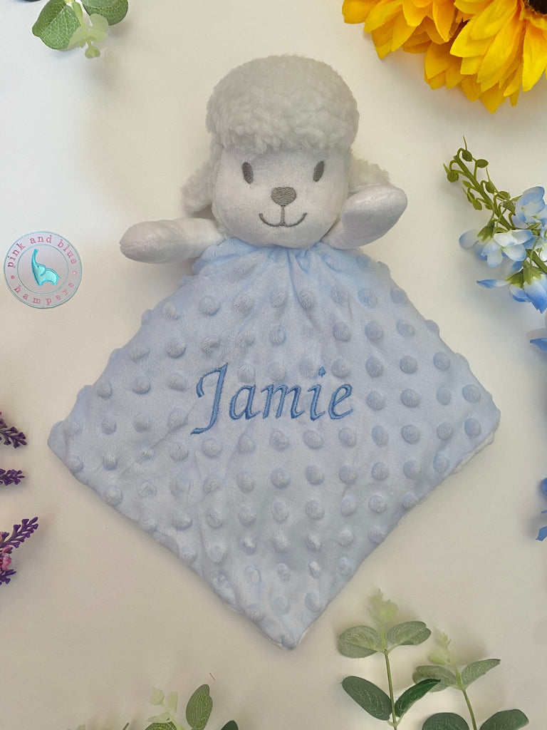Personalised Blue Bubble Lamb Baby Comforter - Pink and Blue Hampers