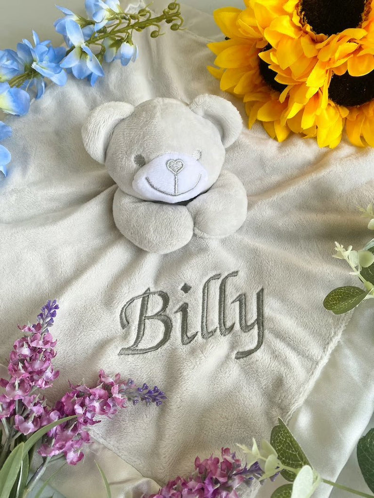 Personalised Grey Bear Comforter - Pink and Blue Hampers