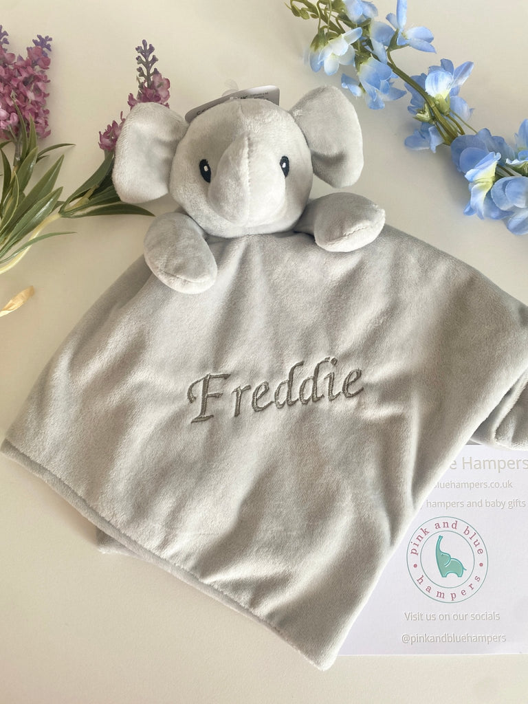 Personalised Grey Elephant Comforter - Pink and Blue Hampers
