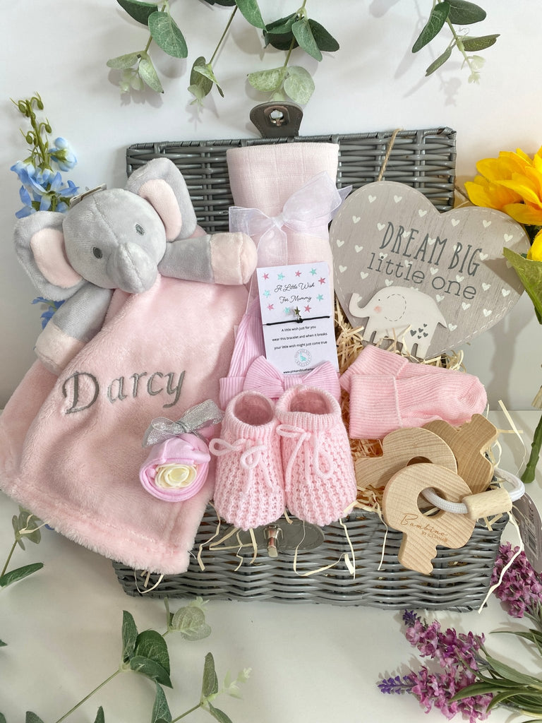 Personalised Mum To Be Gift Basket - 1 2 3 Numbered Keys - Pink and Blue Hampers