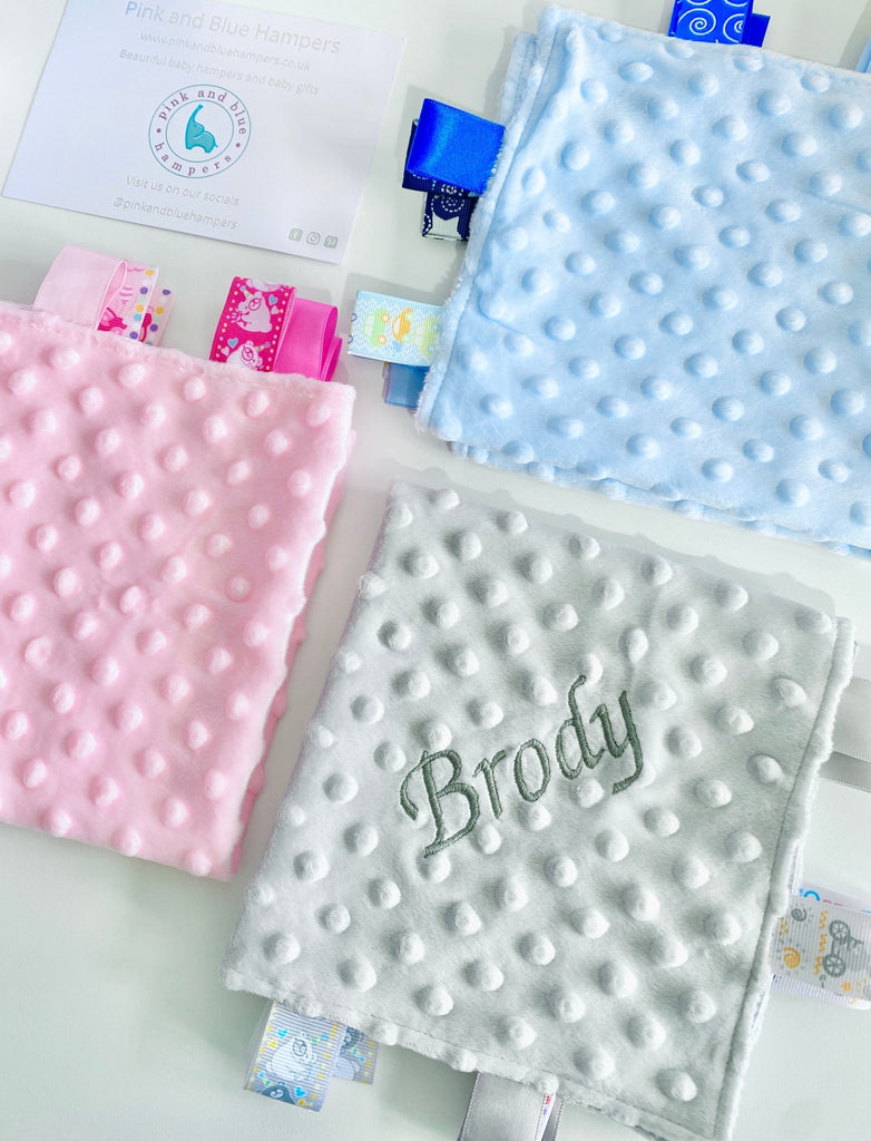 Personalised Taggie Blanket Baby Comforter - Pink and Blue Hampers