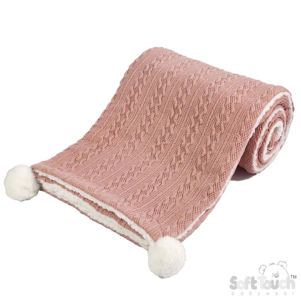 Rose Pink Cable Knit Baby Blanket – Pink and Blue Hampers