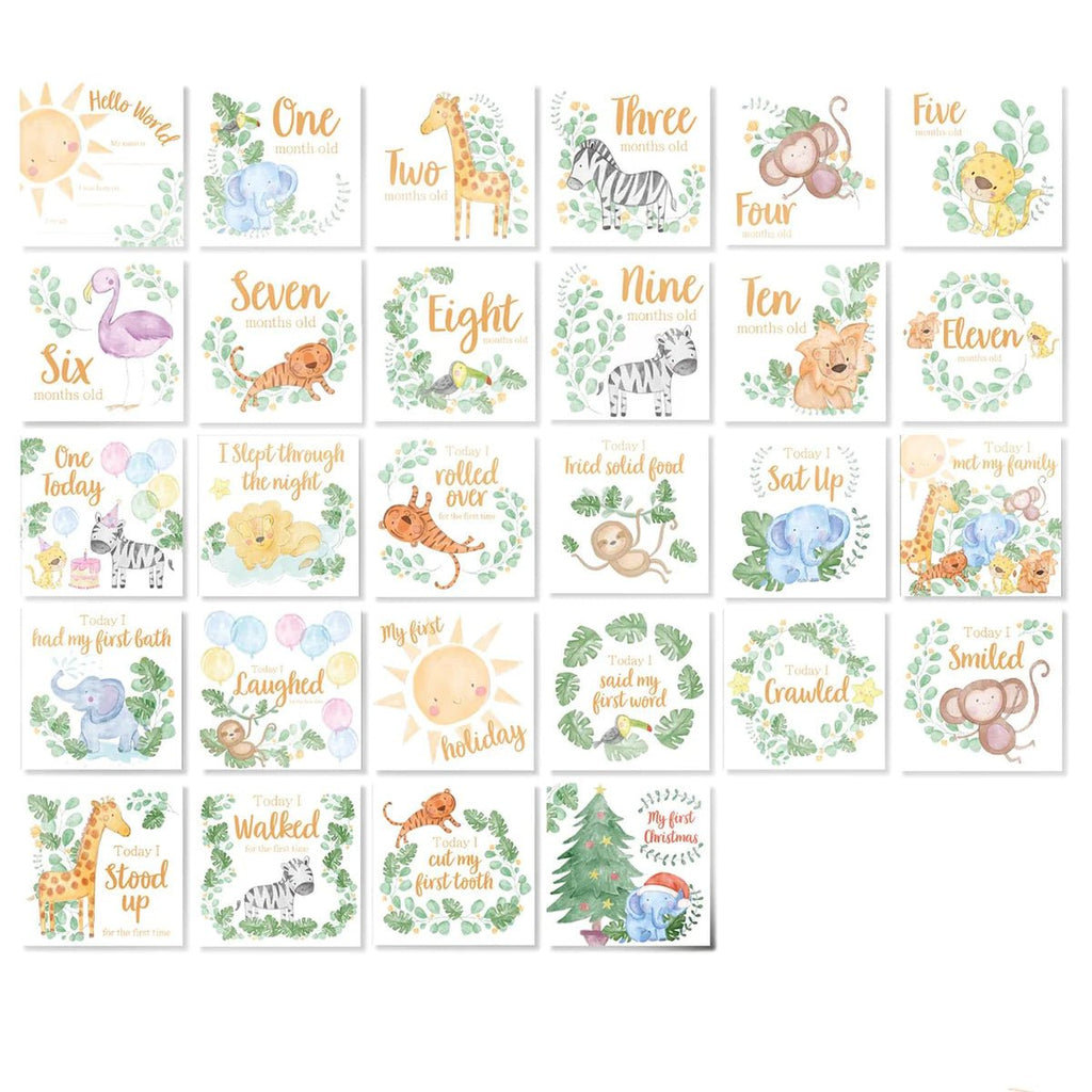 Set of 28 Beautiful Jungle Themed Milestone Cards - Pink and Blue Hampers