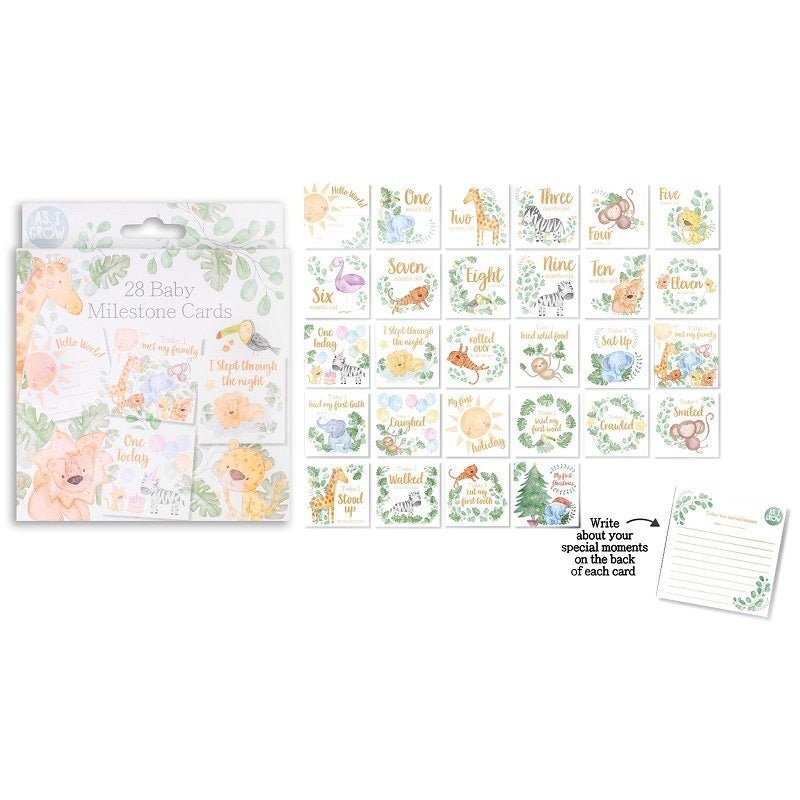 Set of 28 Beautiful Jungle Themed Milestone Cards - Pink and Blue Hampers