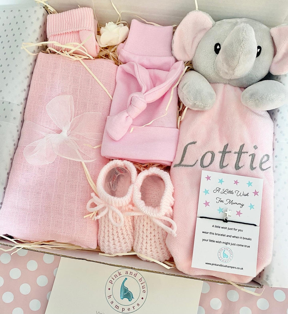 So Sweet Baby Girl Elephant Baby Gift Box, New Baby Gift Set, Personalised Baby Gift - Pink and Blue Hampers