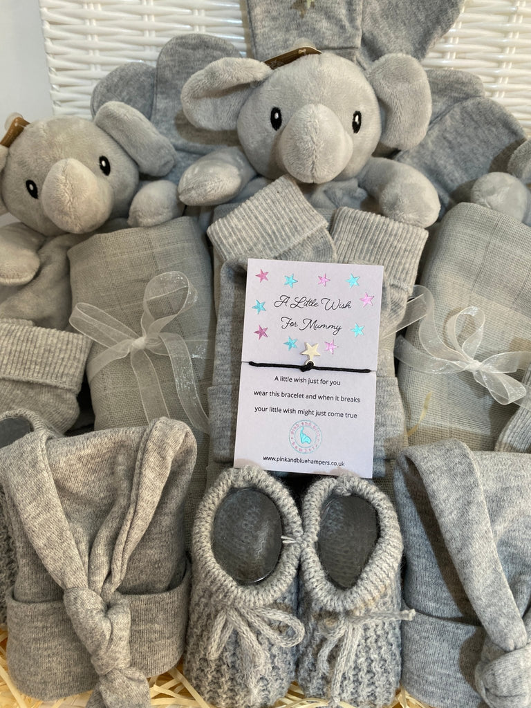 Triplet Baby Shower Hamper Gift - Three Little Elephants - Pink and Blue Hampers