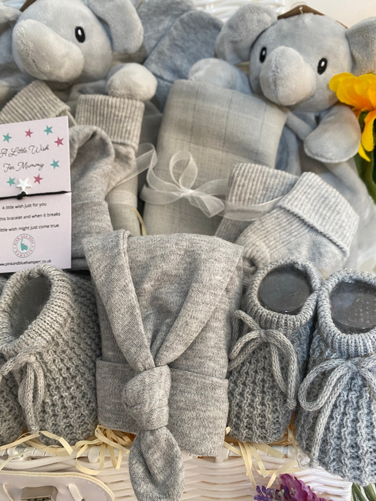 Triplet Baby Shower Hamper Gift - Three Little Elephants - Pink and Blue Hampers