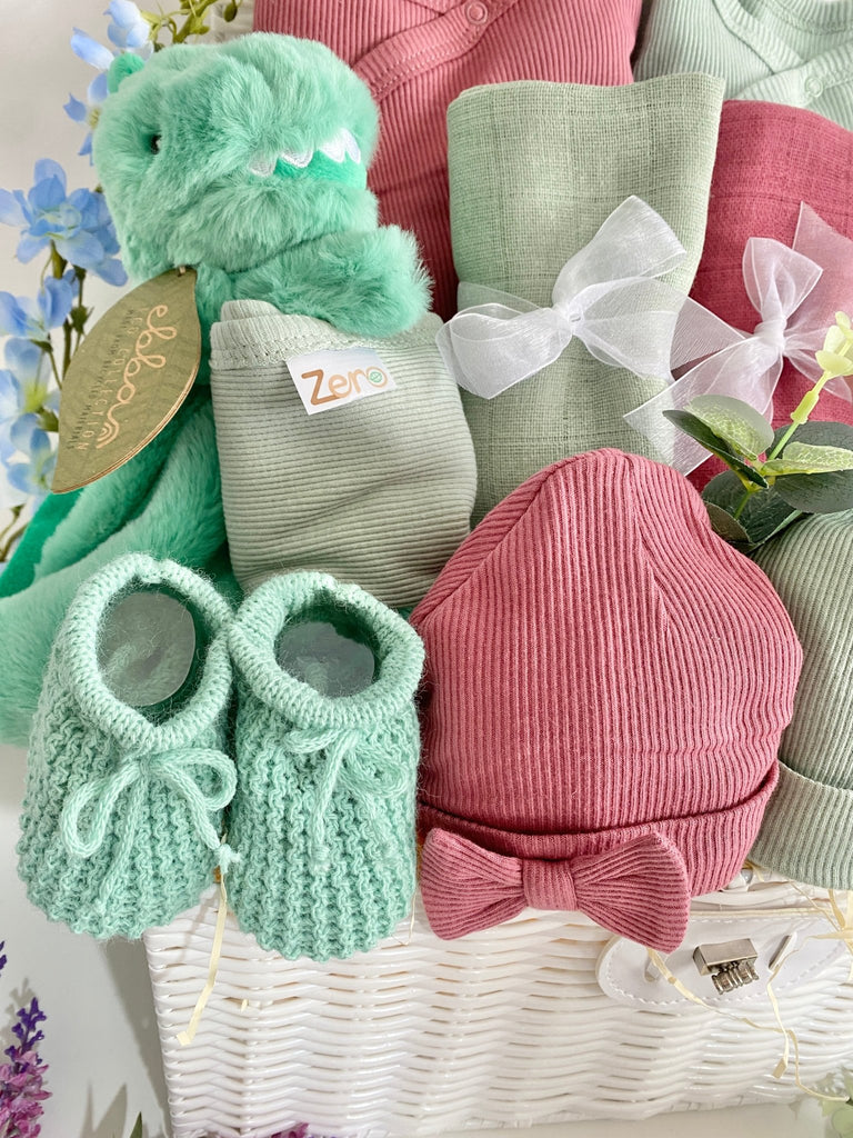 Twin Baby Basket - Bunny & Dino - Pink and Blue Hampers