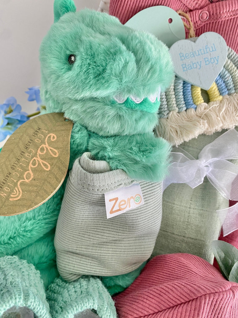 Twin Baby Hamper Basket - Dino & Bunny Rainbows - Pink and Blue Hampers