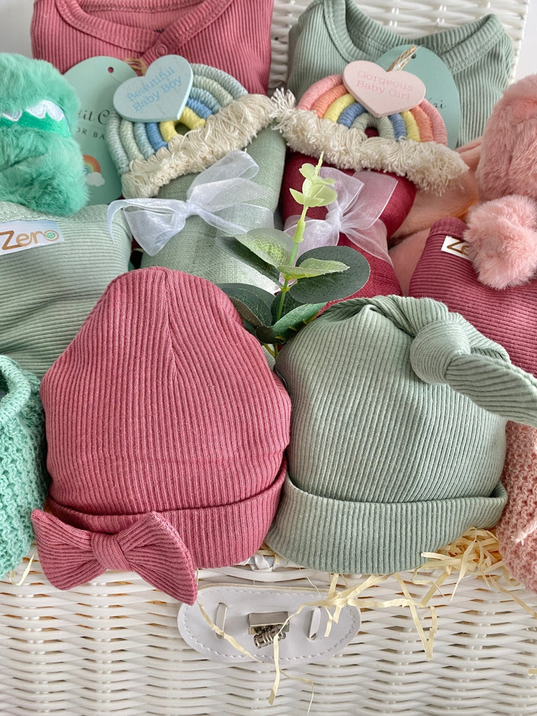 Twin Baby Hamper Basket - Dino & Bunny Rainbows - Pink and Blue Hampers