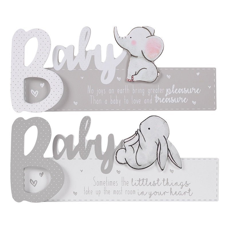 Beautiful Bunny Or Elephant Wooden Baby Sign - Pink and Blue Hampers